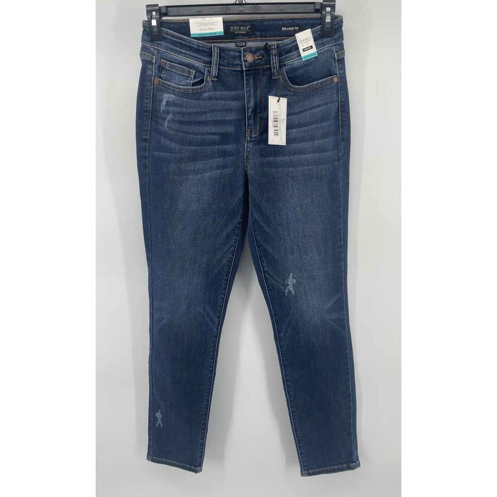 Judy Blue Relaxed Fit Meant To Be Jeans Women 7/28 Dark Wash Distressed MidRise - Picture 2 of 9